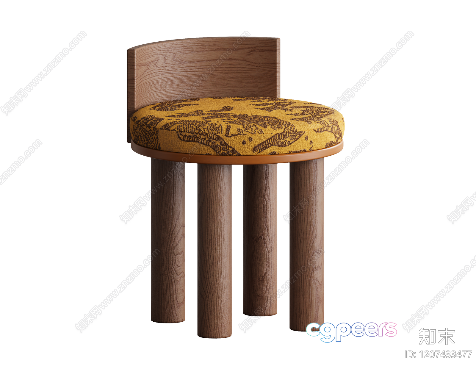 Wooden Stool With Yellow Seat 3D Model - 199 - VRAY Render