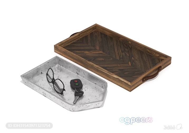 A Wooden Tray With A Key And Glasses On It 3D Model - 4288 - VRAY Render