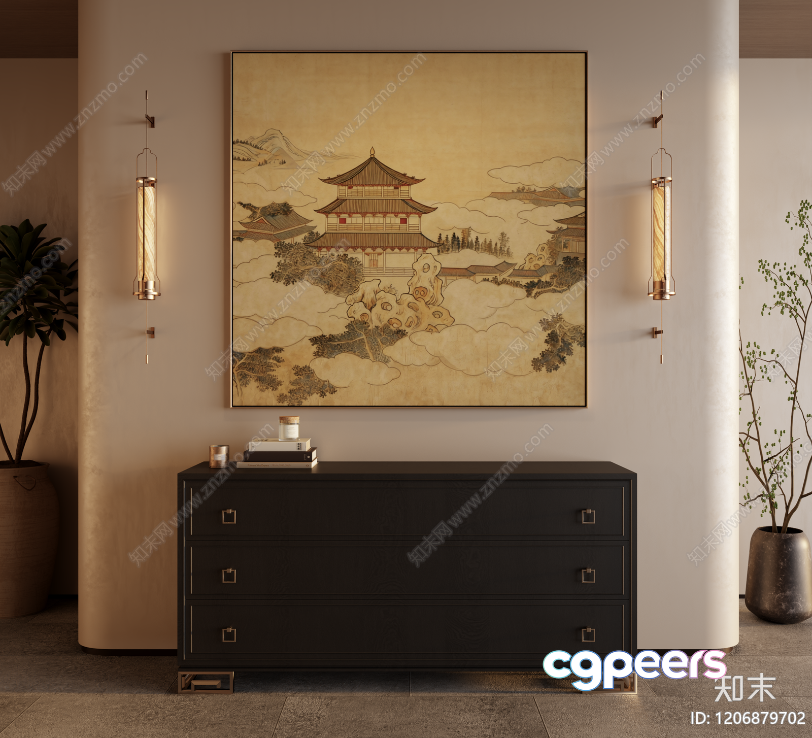 Traditional Asian Painting 3D Model - 19462 - VRAY Render Traditional Asian Painting 3D Model - 19462 - VRAY Render