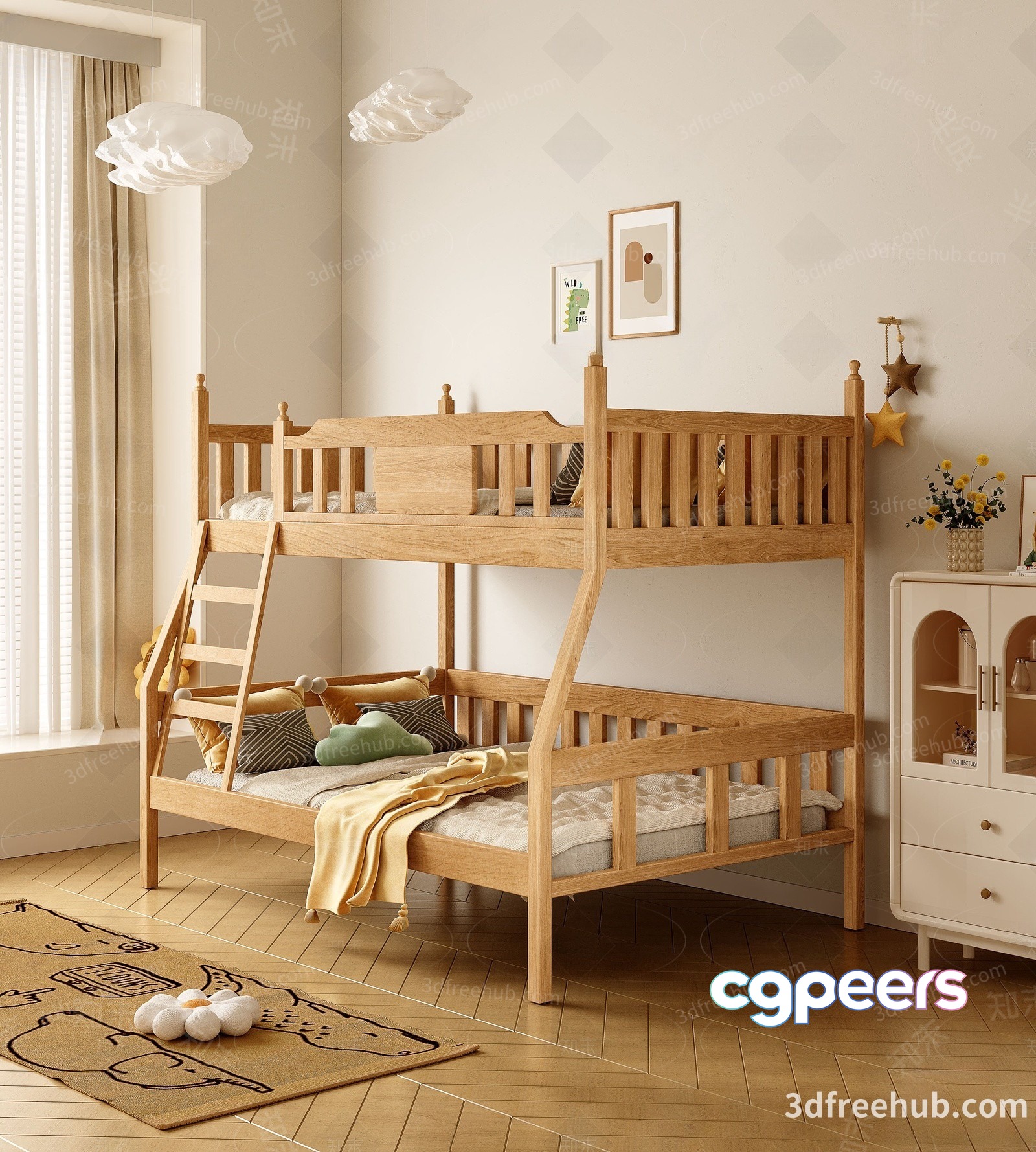 Wooden Bunk Bed 3D Model - 21807 - VRAY Render Wooden Bunk Bed 3D Model - 21807 - VRAY Render