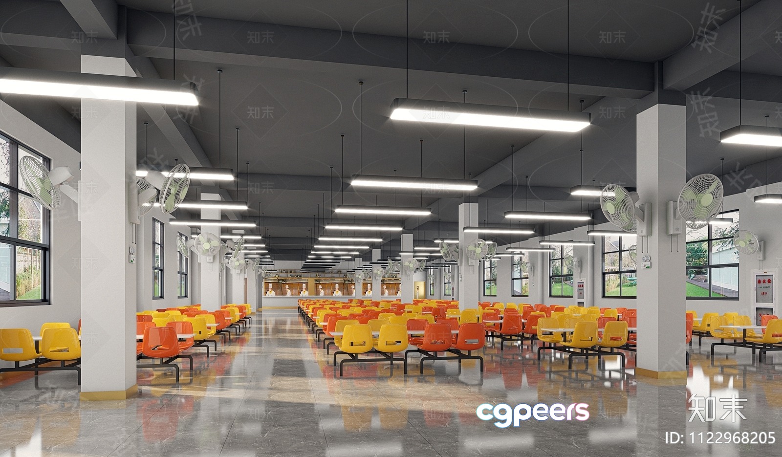 A Large Open Room With Rows Of Yellow And Orange Chairs 3D Model - 10266 - VRAY Render A Large Open Room With Rows Of Yellow And Orange Chairs 3D Model - 10266 - VRAY Render