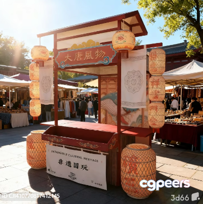 Asian Street Market 3D Model - 10664 - VRAY Render