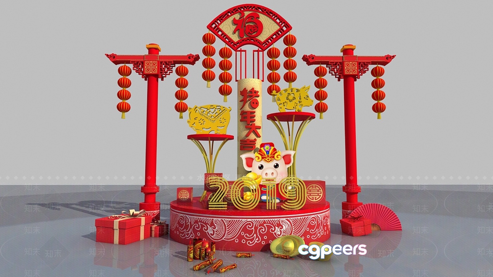 Traditional Chinese New Year Decorations 3D Model - 20874 - VRAY Render Traditional Chinese New Year Decorations 3D Model - 20874 - VRAY Render