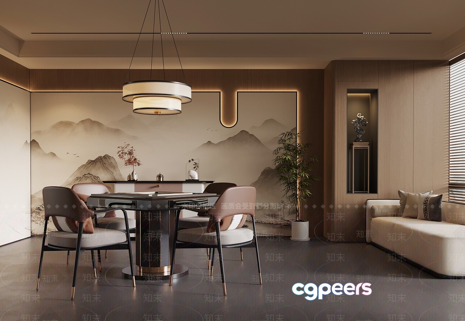 A Modern Dining Room 3D Model - 1326 - VRAY Render