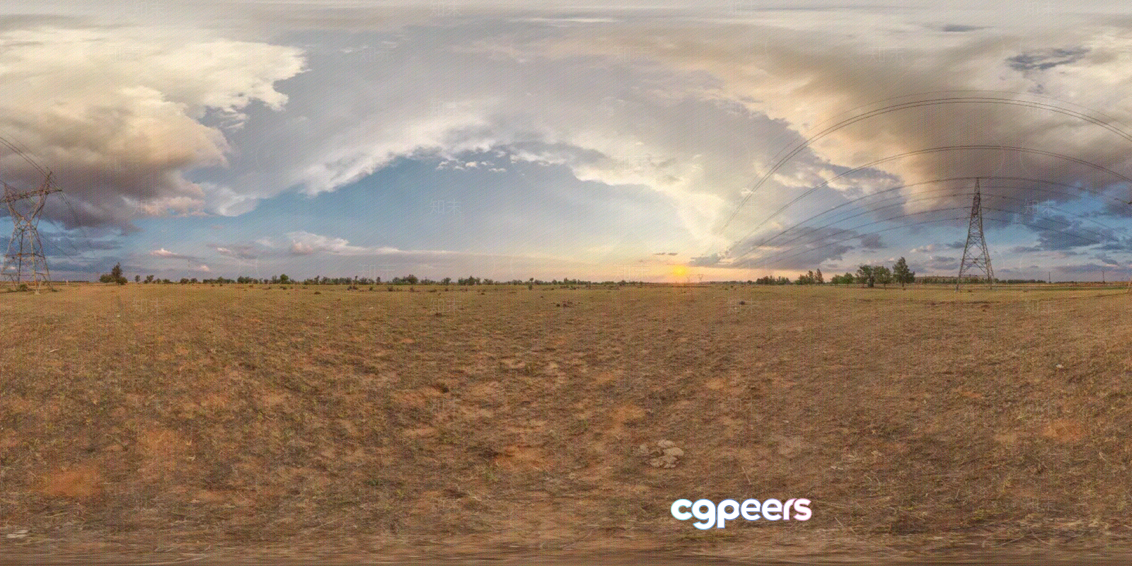 A Field With Power Lines 3D Model - 3365 - VRAY Render