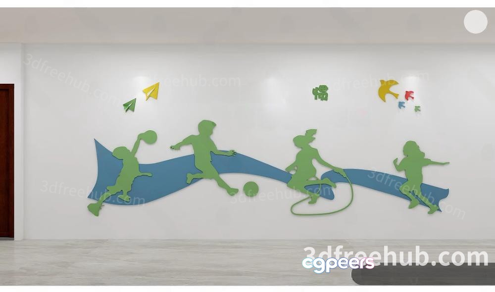 A 3D Rendering Of A Wall With A Mural Of Children Playing Sports 3D Model - 20574 - VRAY Render A 3D Rendering Of A Wall With A Mural Of Children Playing Sports 3D Model - 20574 - VRAY Render