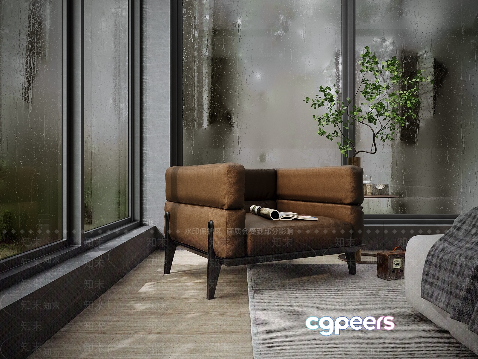 A Modern Brown Couch 3D Model - 21872 - VRAY Render