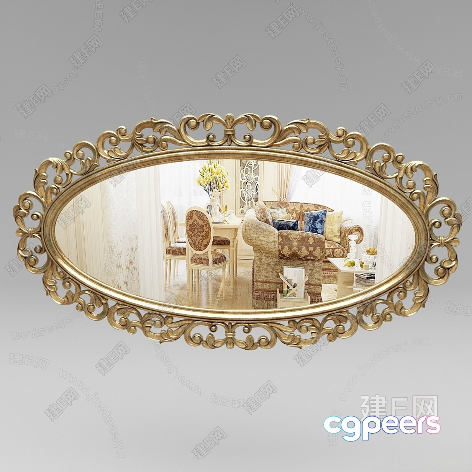 Gold-Framed Mirror 3D Model - 17119 - VRAY Render