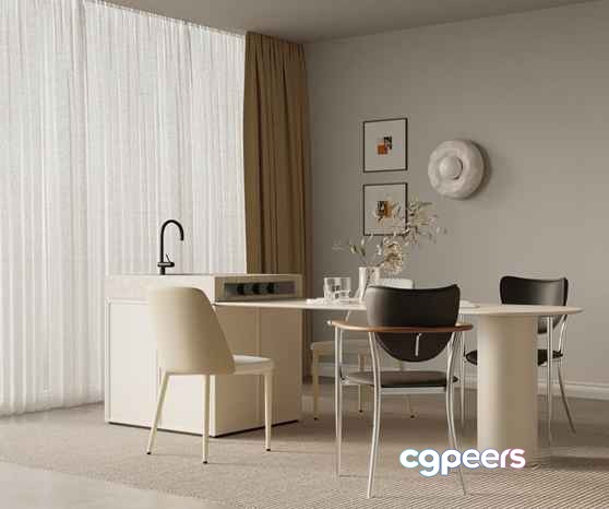 Modern Dining Room 3D Model - 19488 - VRAY Render
