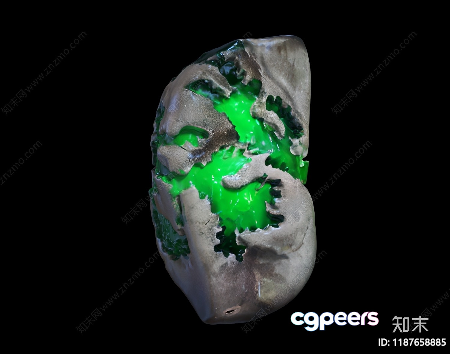 A 3D Model Of A Human Head With A Green Substance Inside 3D Model - 4885 - VRAY Render