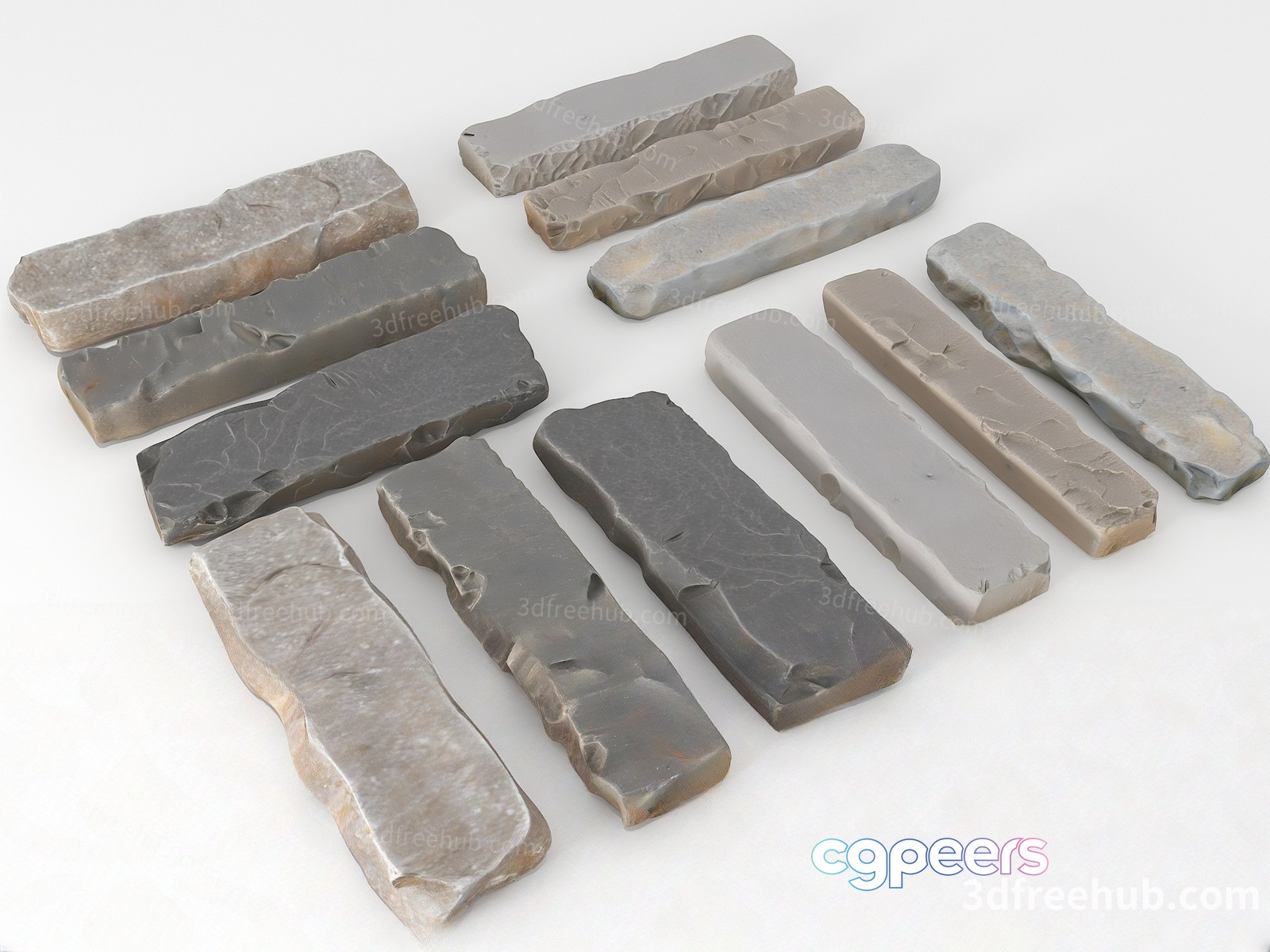 The Main Subject Is A Collection Of Rectangular Stone Objects Likely Decorative Or Architectural 3D Model - 22616 - VRAY Render