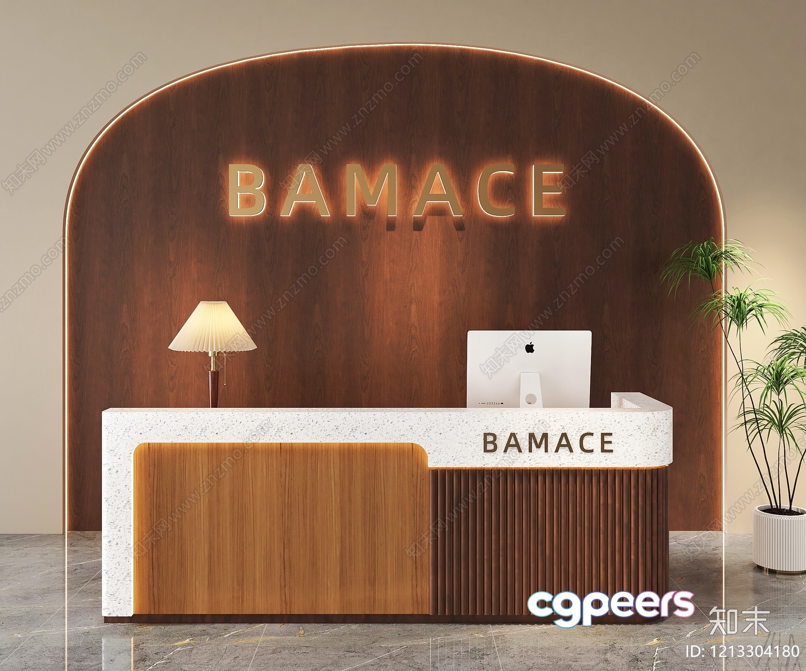 A Reception Desk With A Computer And Plant 3D Model - 16070 - VRAY Render A Reception Desk With A Computer And Plant 3D Model - 16070 - VRAY Render
