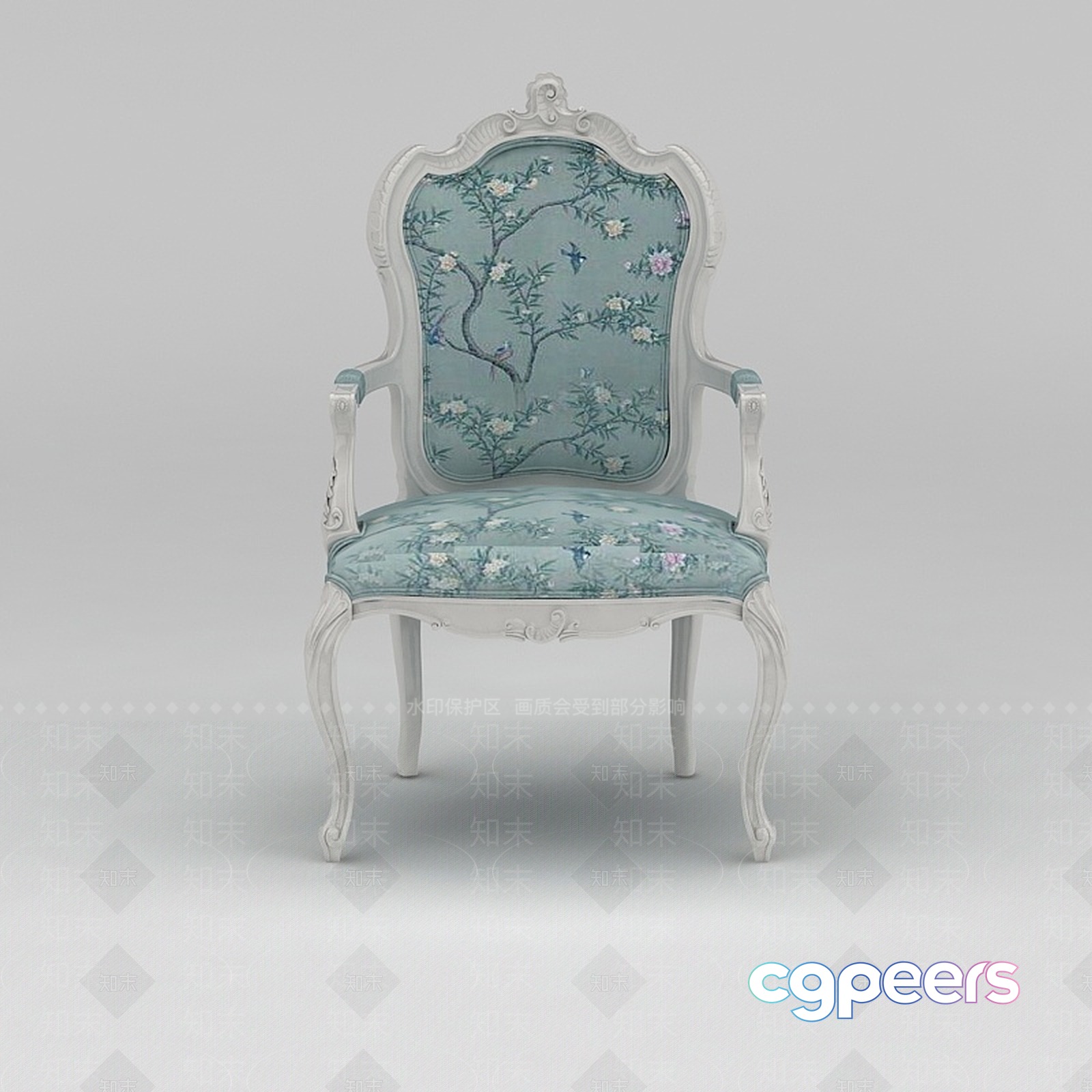Wooden Chair With Floral Upholstery 3D Model - 16030 - VRAY Render