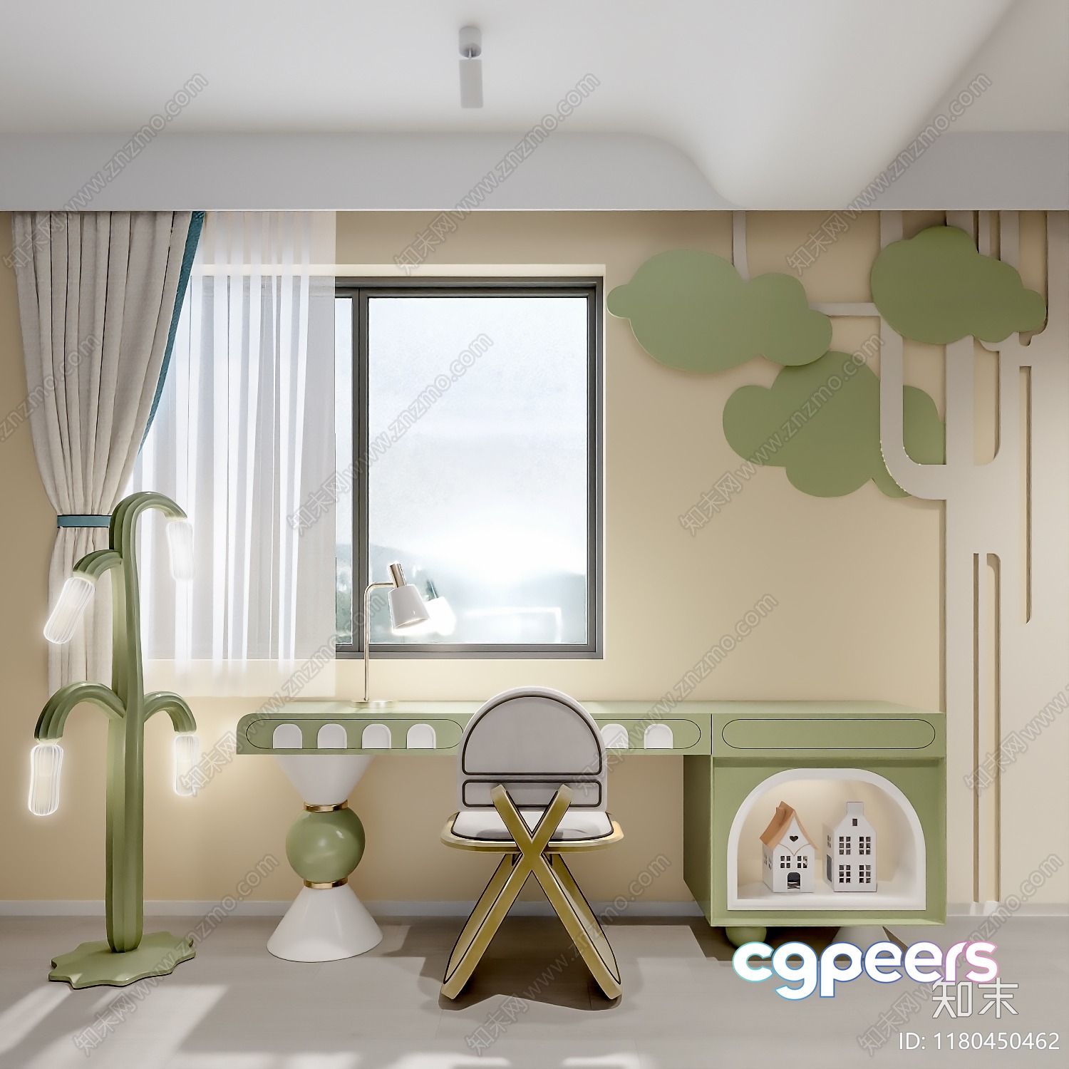 A Modern Minimalist Green And White Desk And Chair 3D Model - 14353 - VRAY Render A Modern Minimalist Green And White Desk And Chair 3D Model - 14353 - VRAY Render