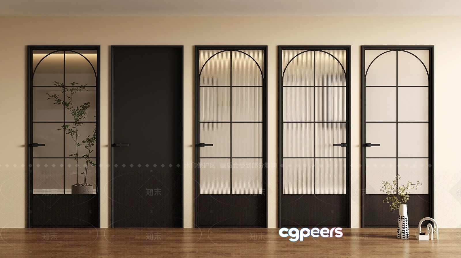 Black Glass Doors 3D Model - 3582 - VRAY Render