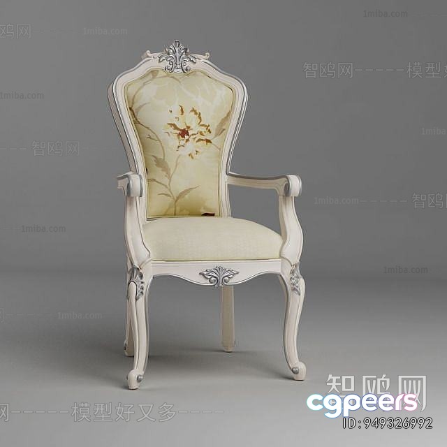 A White Chair With A Floral Pattern 3D Model - 16275 - VRAY Render