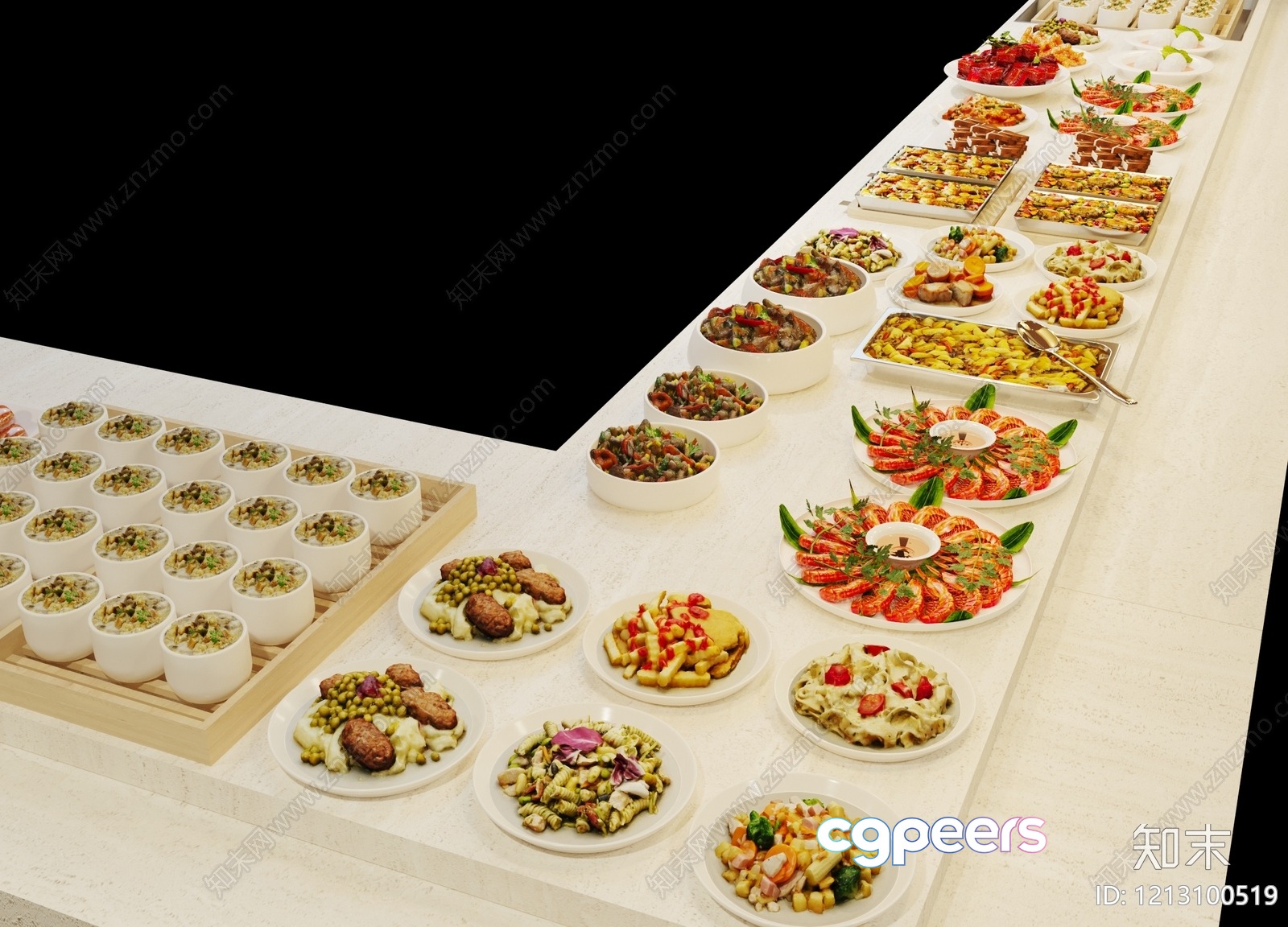 A Buffet Table With A Variety Of Dishes 3D Model - 4452 - VRAY Render