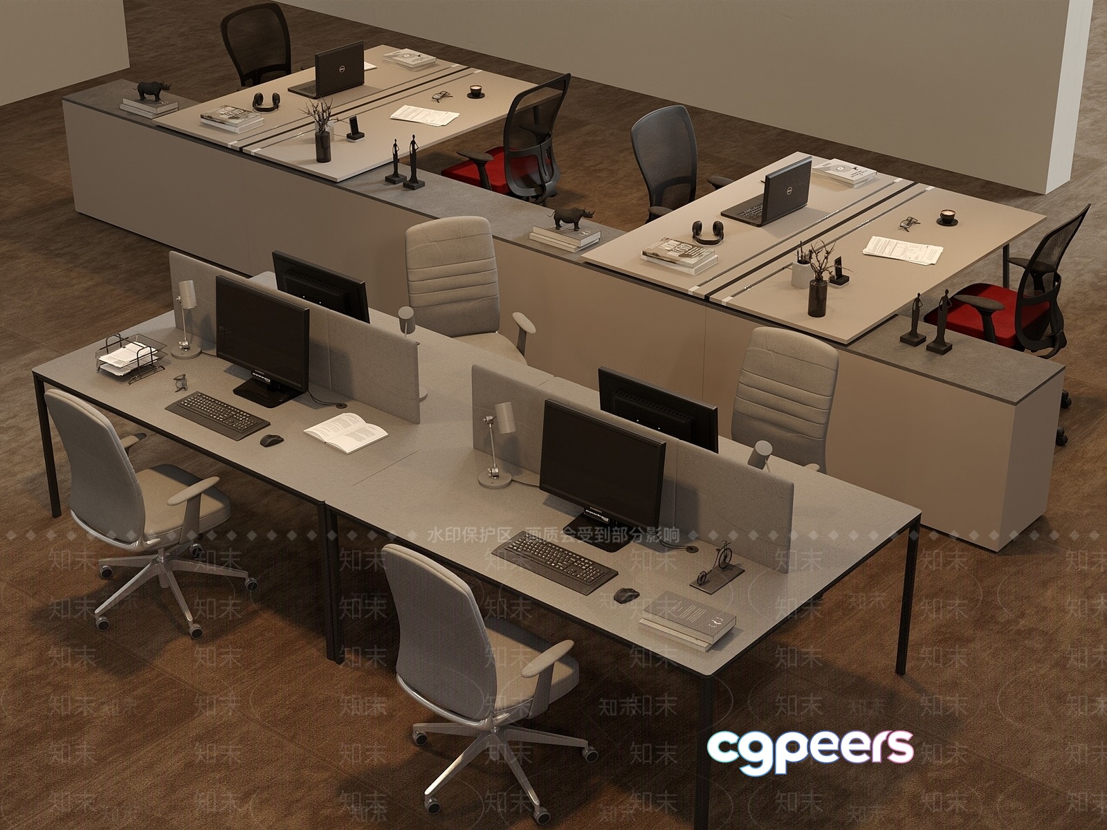 Modern Office Desks 3D Model - 9476 - VRAY Render