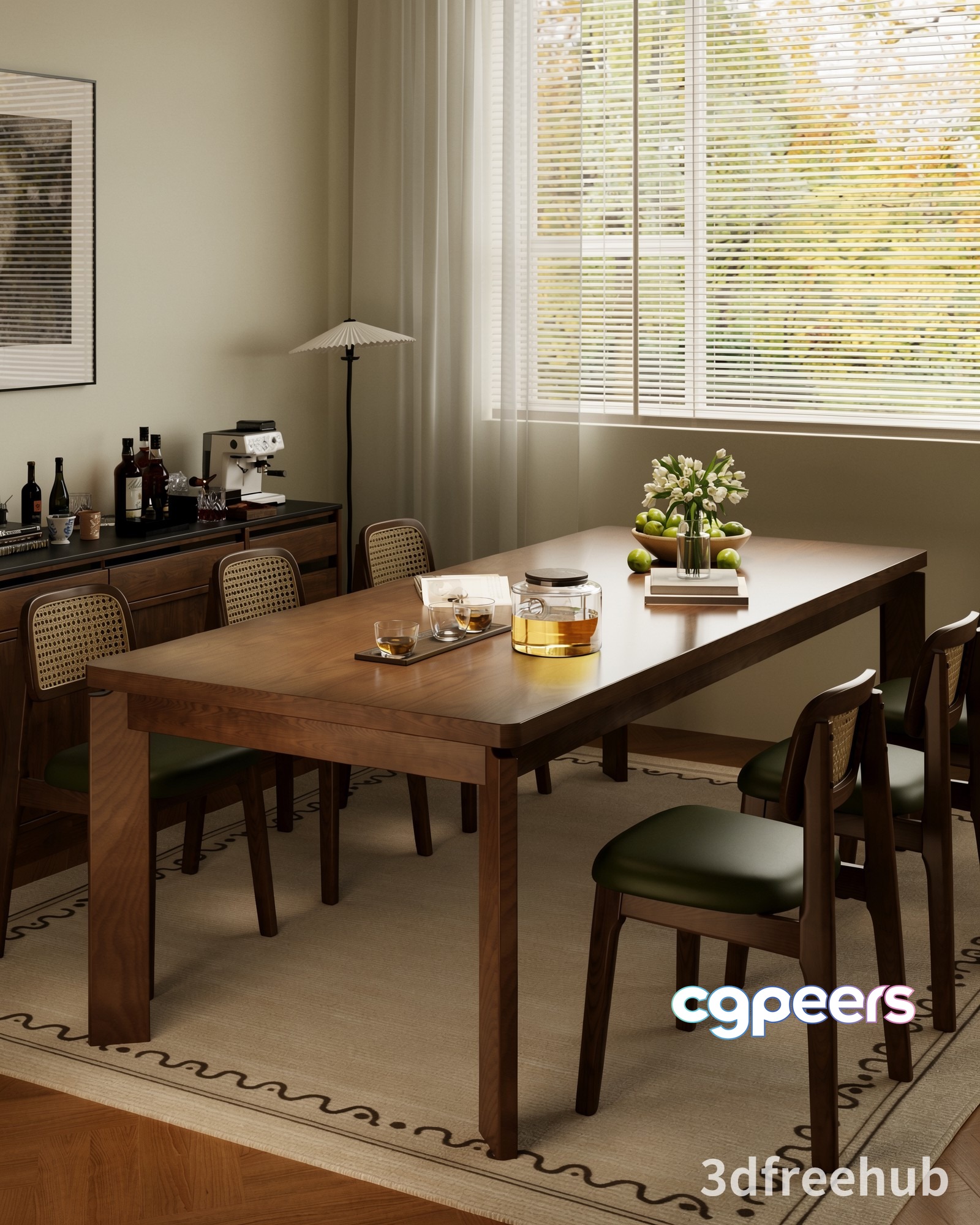 Mid-Century Modern Dining Room 3D Model - 21318 - VRAY Render Mid-Century Modern Dining Room 3D Model - 21318 - VRAY Render