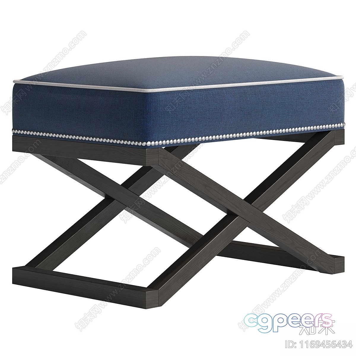 A Blue Bench With A Wooden Frame 3D Model - 15573 - CORONA Render