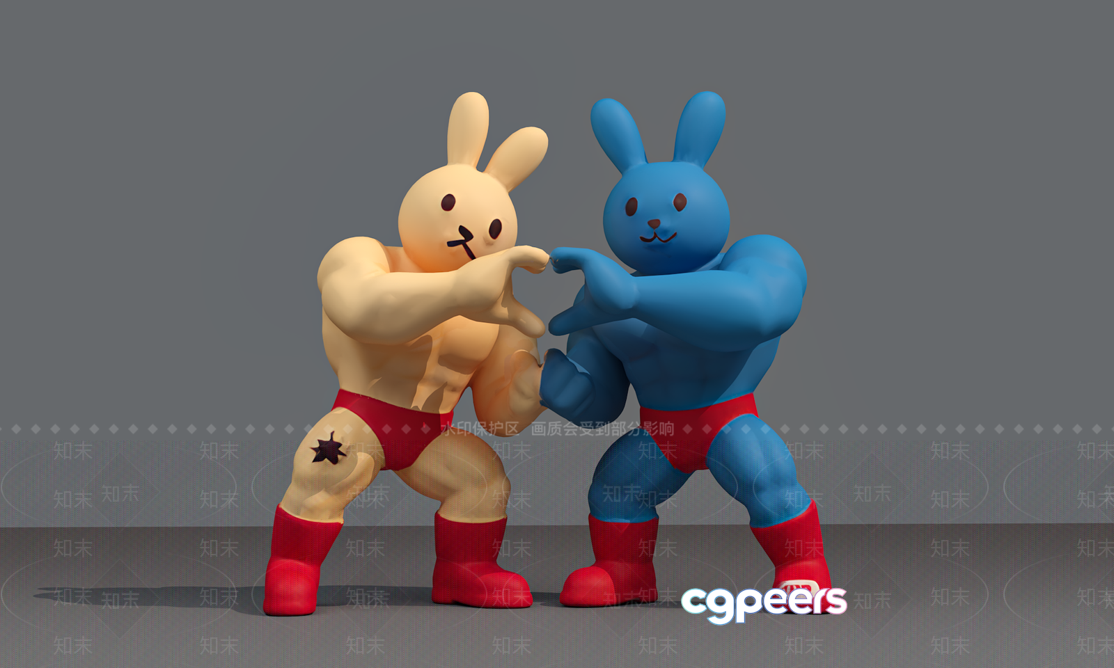 Muscular Cartoon Bunnies 3D Model - 11564 - VRAY Render