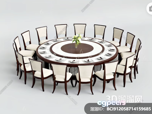 A Round Dining Table With Chairs 3D Model - 16121 - VRAY Render