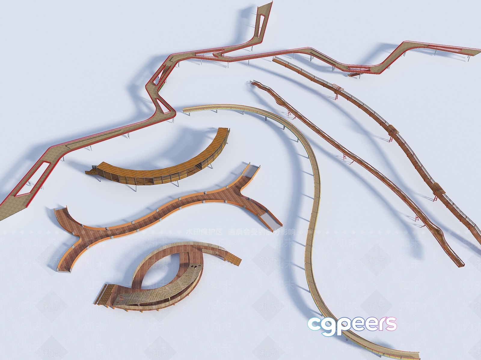 Curved Wooden Walkways 3D Model - 12264 - VRAY Render Curved Wooden Walkways 3D Model - 12264 - VRAY Render
