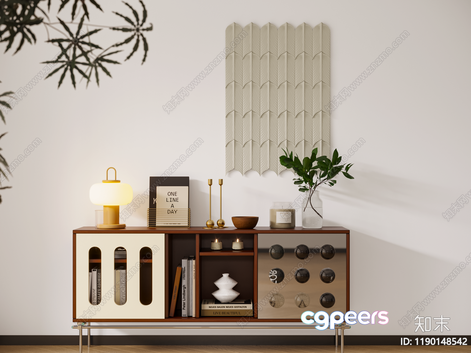 Modern Mid-Century Sideboard 3D Model - 4366 - VRAY Render