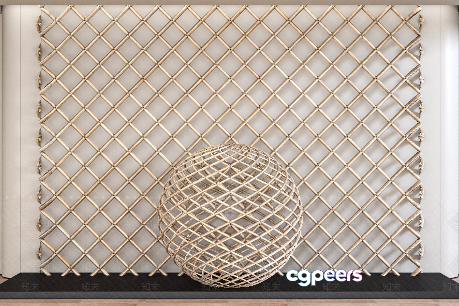 A Woven Bamboo Wall With A Decorative Ball 3D Model - 2320 - VRAY Render A Woven Bamboo Wall With A Decorative Ball 3D Model - 2320 - VRAY Render
