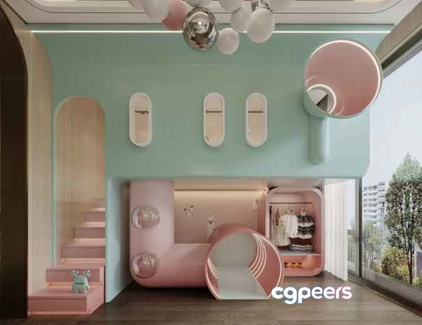 Modern Pastel-Colored Room 3D Model - 8694 - CORONA Render