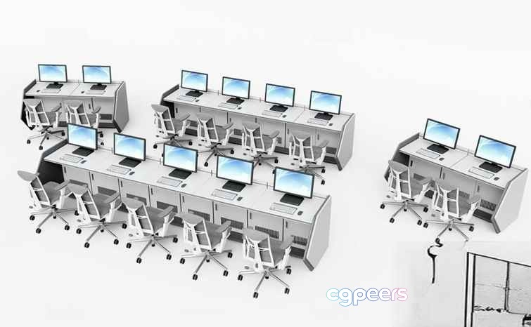 Office Computer Workstations 3D Model - 1854 - VRAY Render Office Computer Workstations 3D Model - 1854 - VRAY Render