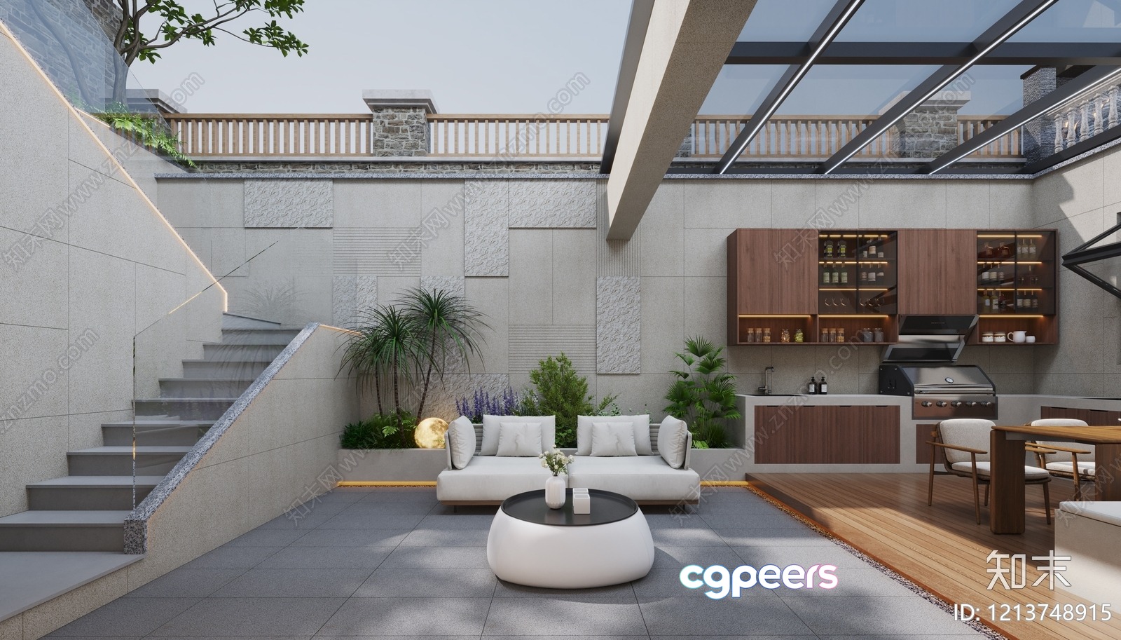 Modern Outdoor Patio 3D Model - 17280 - CORONA Render