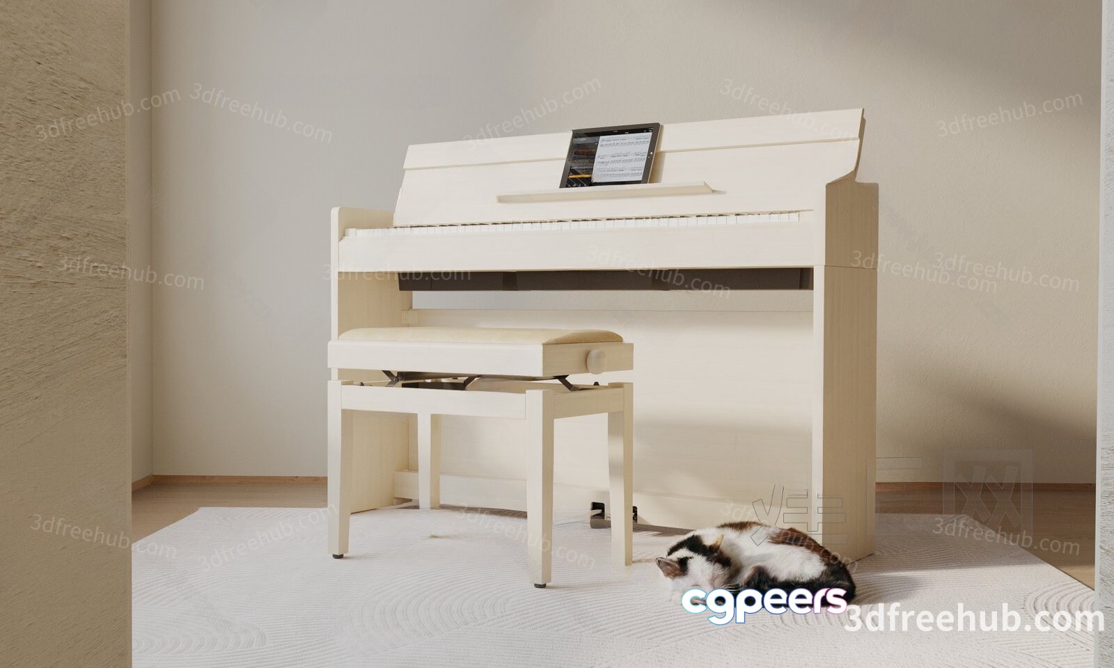 White Piano And Bench 3D Model - 22573 - VRAY Render White Piano And Bench 3D Model - 22573 - VRAY Render