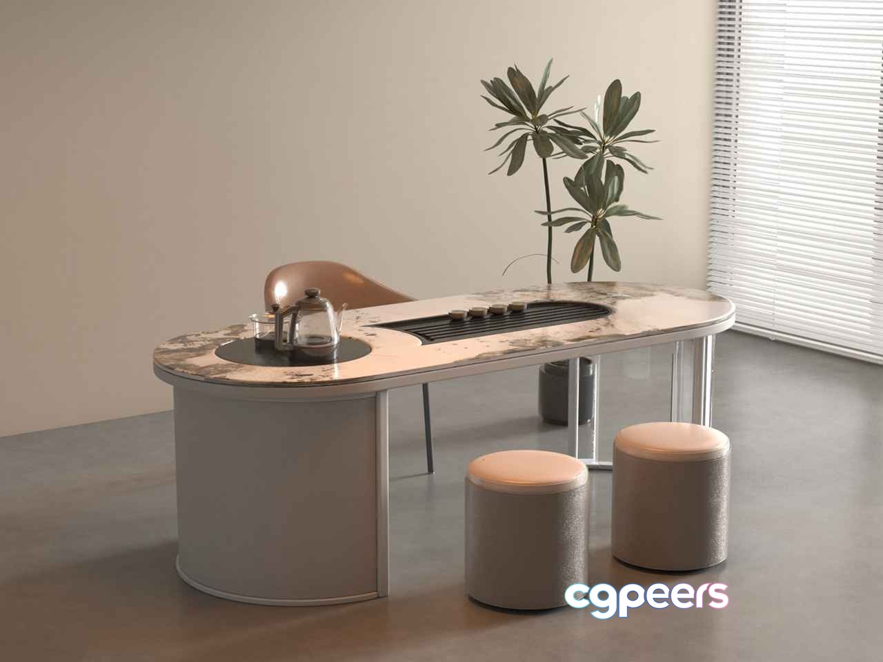 Modern Minimalist Desk 3D Model - 22130 - VRAY Render