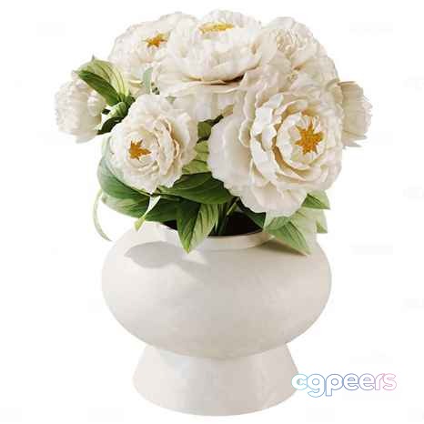 White Ceramic Vase With Flowers 3D Model - 19172 - CORONA Render White Ceramic Vase With Flowers 3D Model - 19172 - CORONA Render