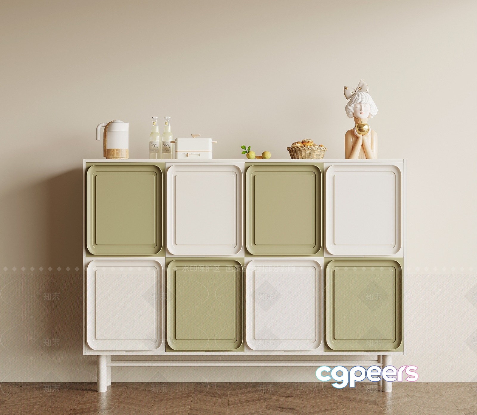 Modern White Cabinet 3D Model - 1451 - VRAY Render