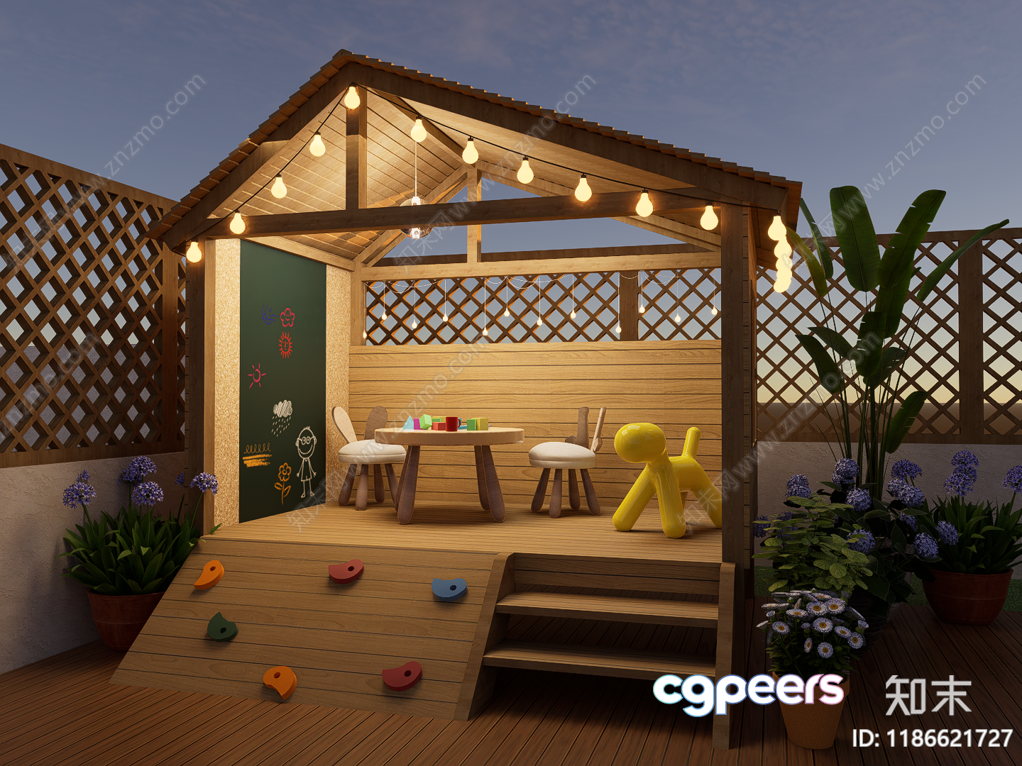 A Wooden Deck With A Playhouse 3D Model - 16811 - VRAY Render