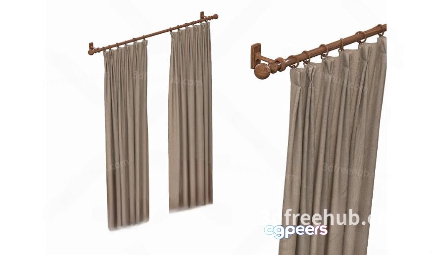 Beige Curtain Rods 3D Model - 19306 - VRAY Render
