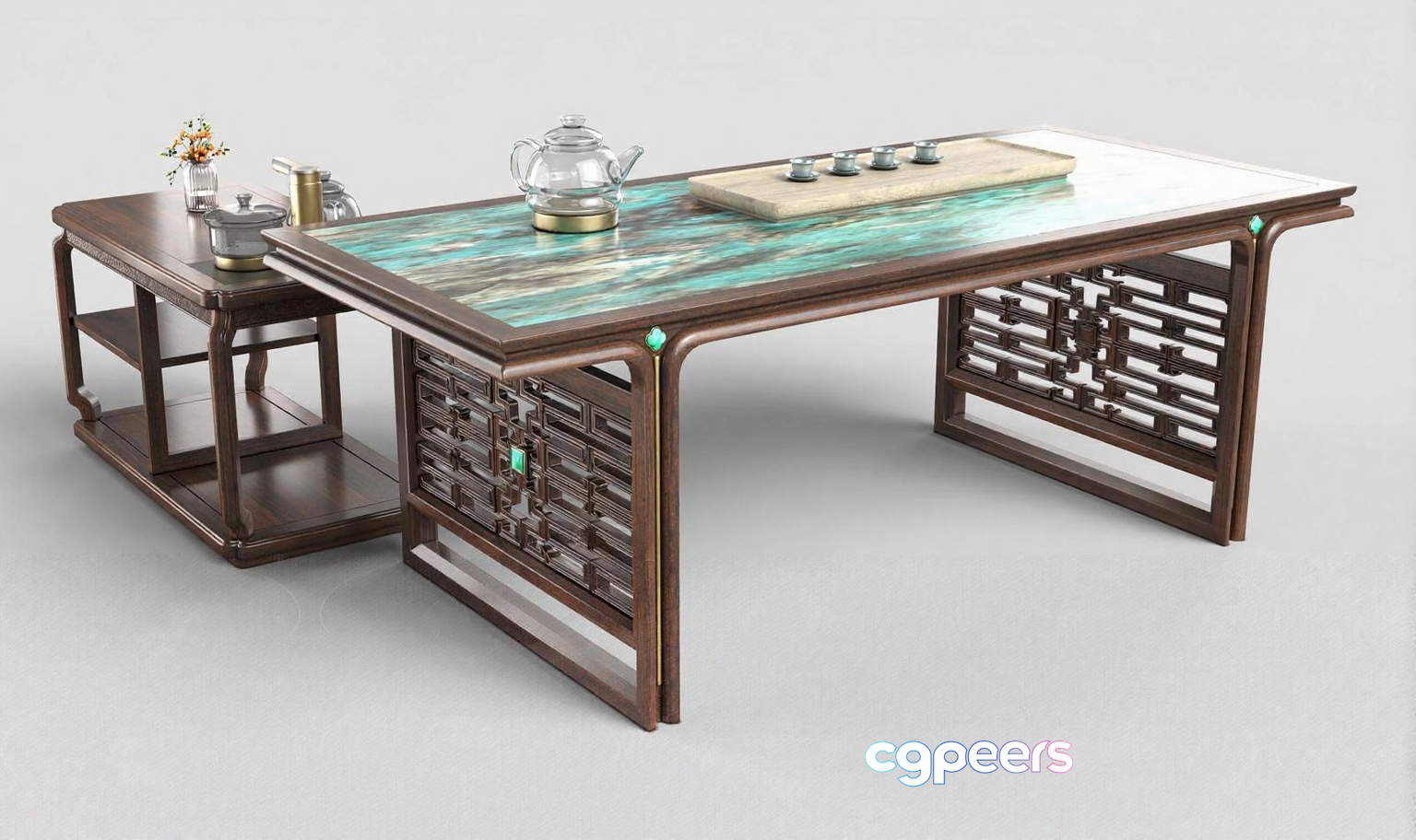 A Wooden Table With A Glass Top 3D Model - 6323 - VRAY Render A Wooden Table With A Glass Top 3D Model - 6323 - VRAY Render
