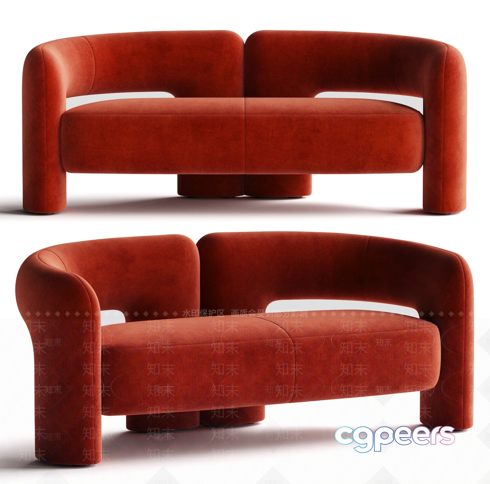 Modern Orange Couch 3D Model - 3529 - VRAY Render
