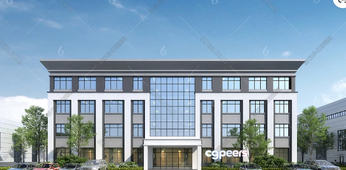 A Large White Building With Many Windows 3D Model - 1465 - VRAY Render A Large White Building With Many Windows 3D Model - 1465 - VRAY Render