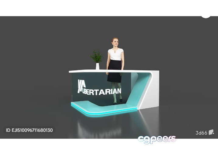 A Woman Standing At A Desk With A Sign That Reads Libertarian 3D Model - 5935 - VRAY Render A Woman Standing At A Desk With A Sign That Reads Libertarian 3D Model - 5935 - VRAY Render