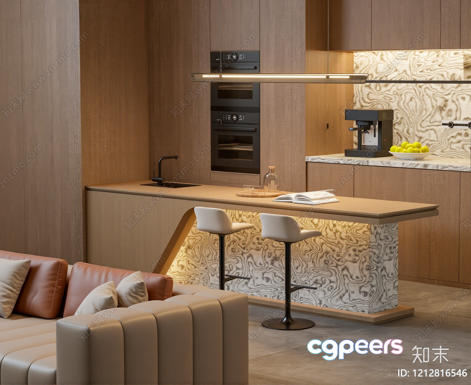 Modern Kitchen And Living Room 3D Model - 4992 - VRAY Render Modern Kitchen And Living Room 3D Model - 4992 - VRAY Render