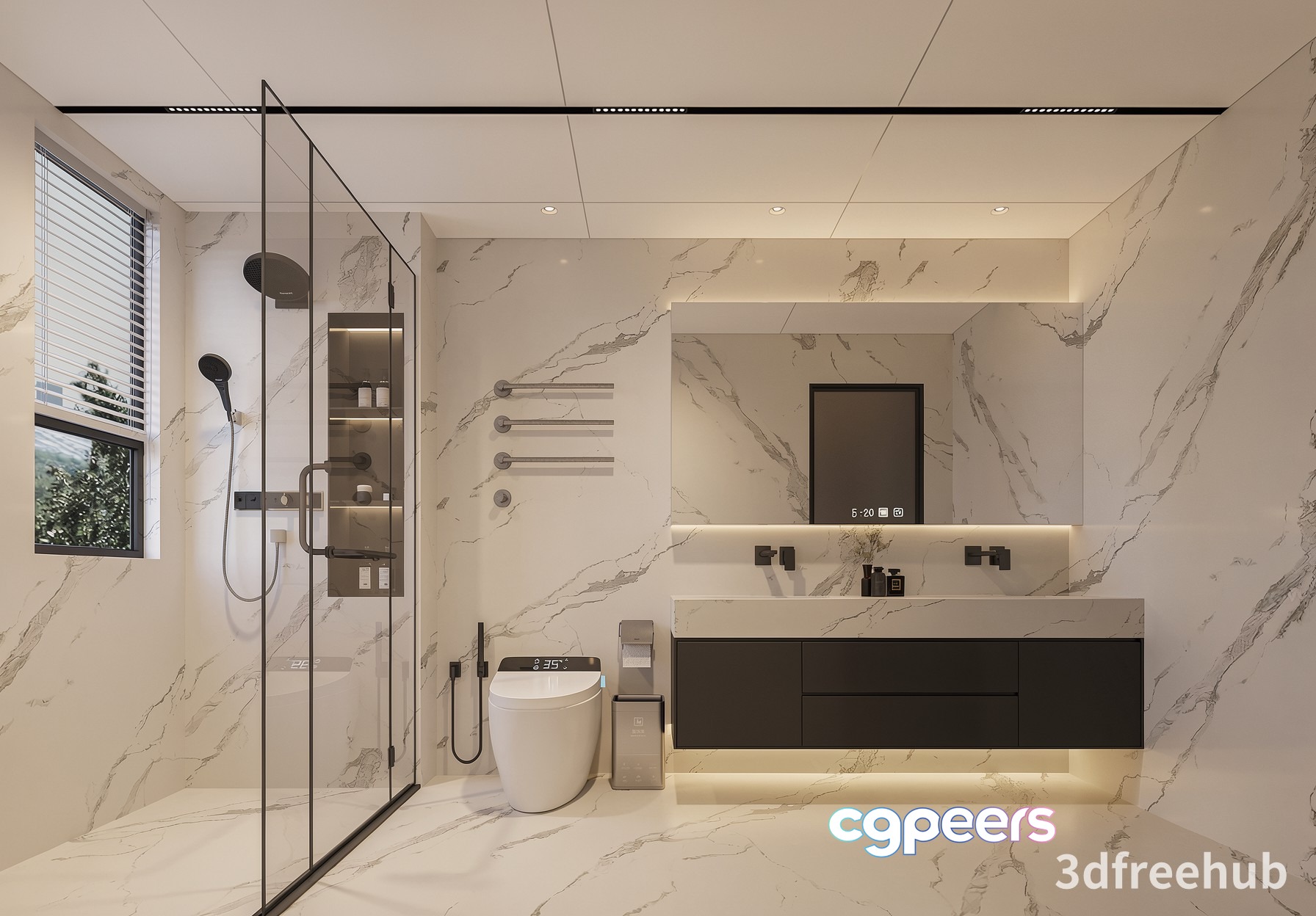 Modern Bathroom With Marble Walls 3D Model - 20577 - VRAY Render Modern Bathroom With Marble Walls 3D Model - 20577 - VRAY Render