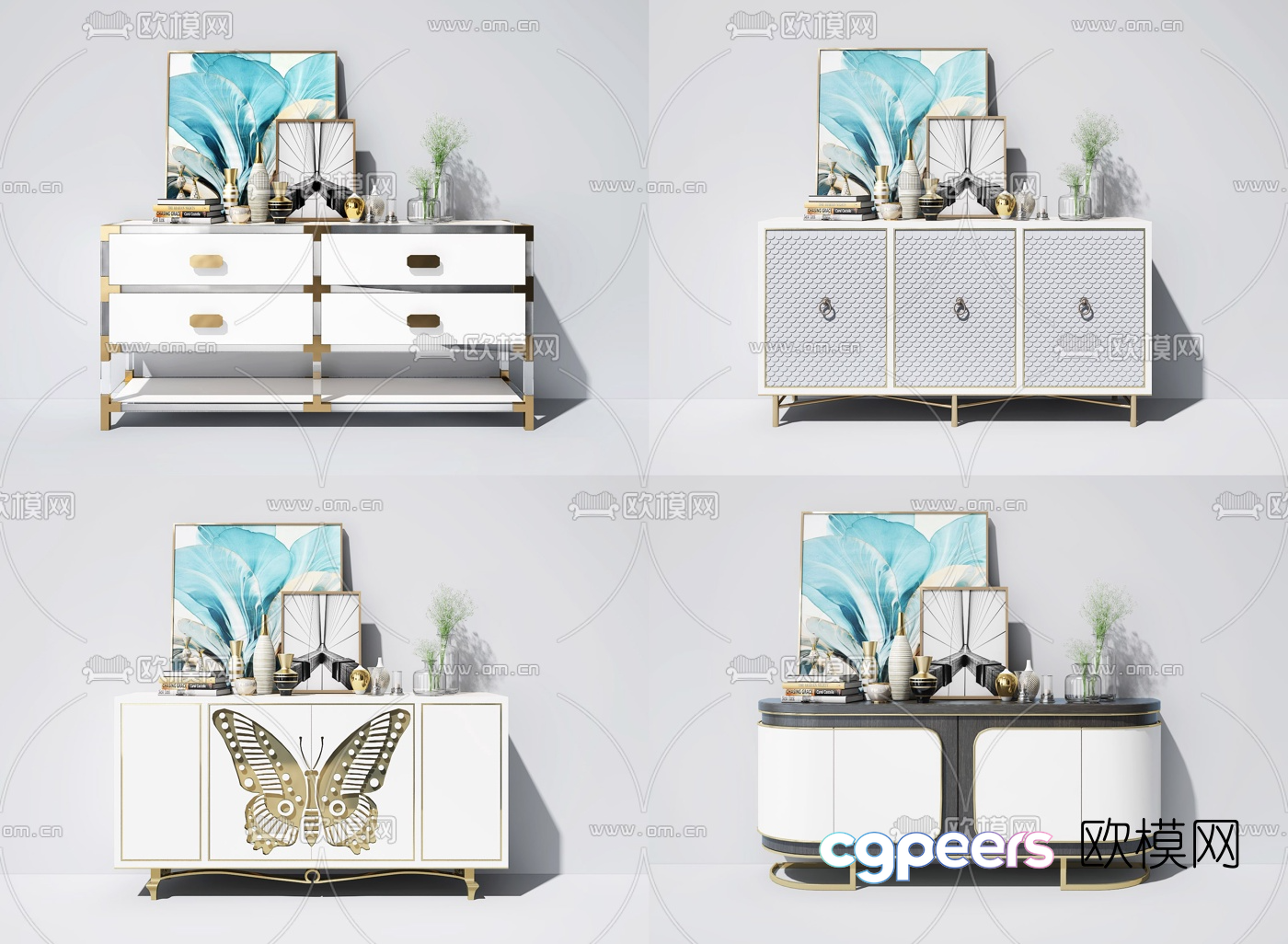 Modern White And Gold Furniture 3D Model - 3163 - VRAY Render