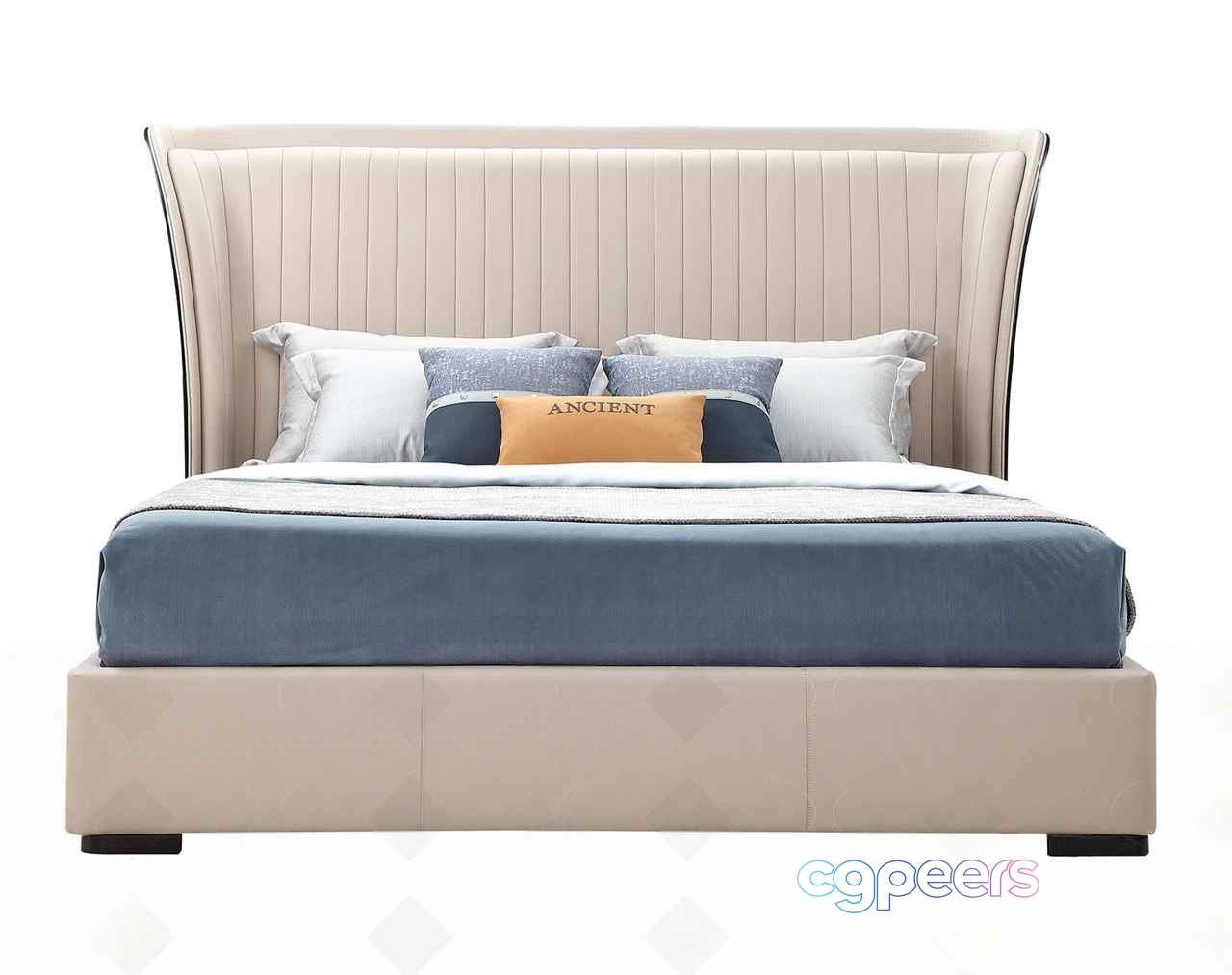 Beige Upholstered Bed 3D Model - 10590 - VRAY Render