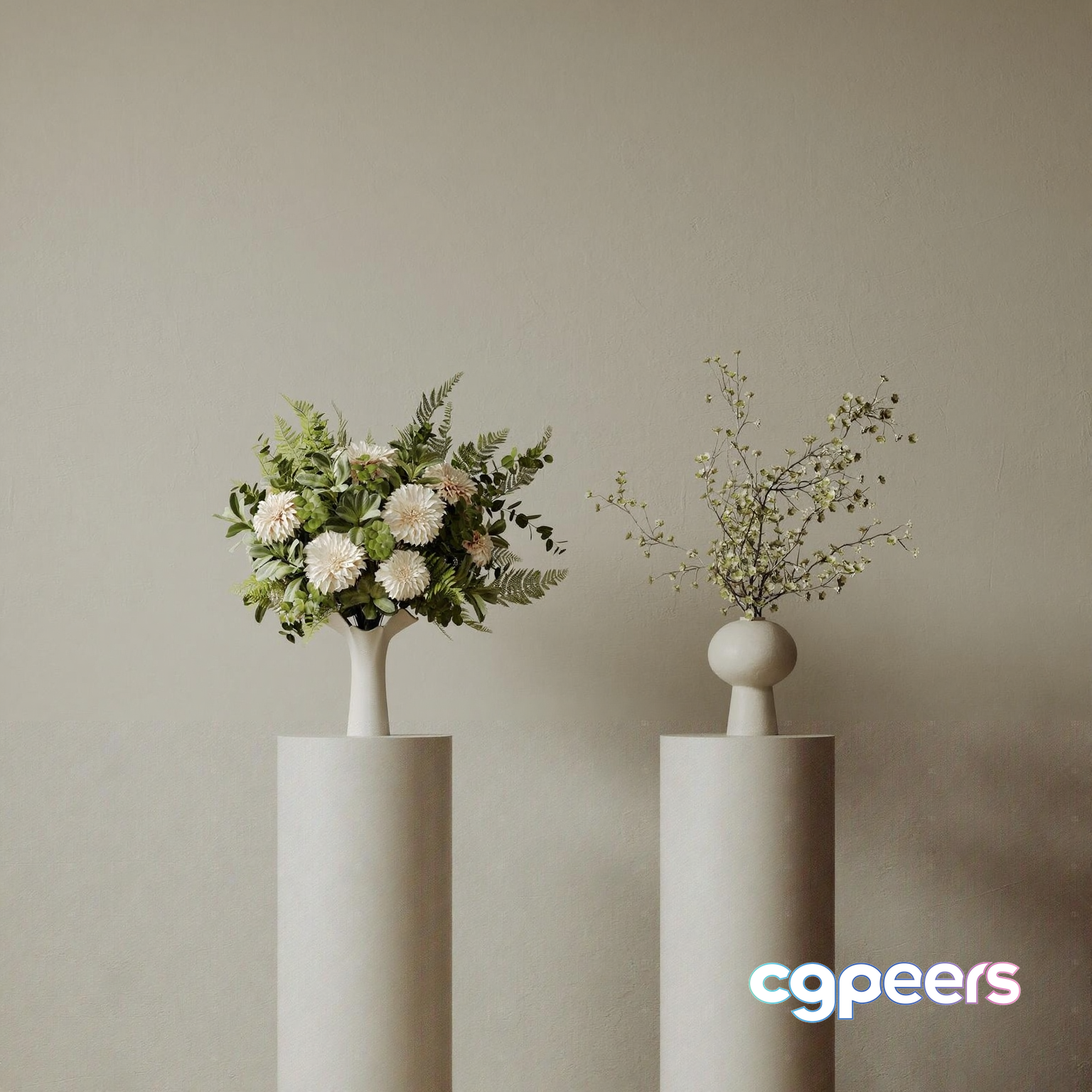 Modern White Vases 3D Model - 3464 - VRAY Render Modern White Vases 3D Model - 3464 - VRAY Render