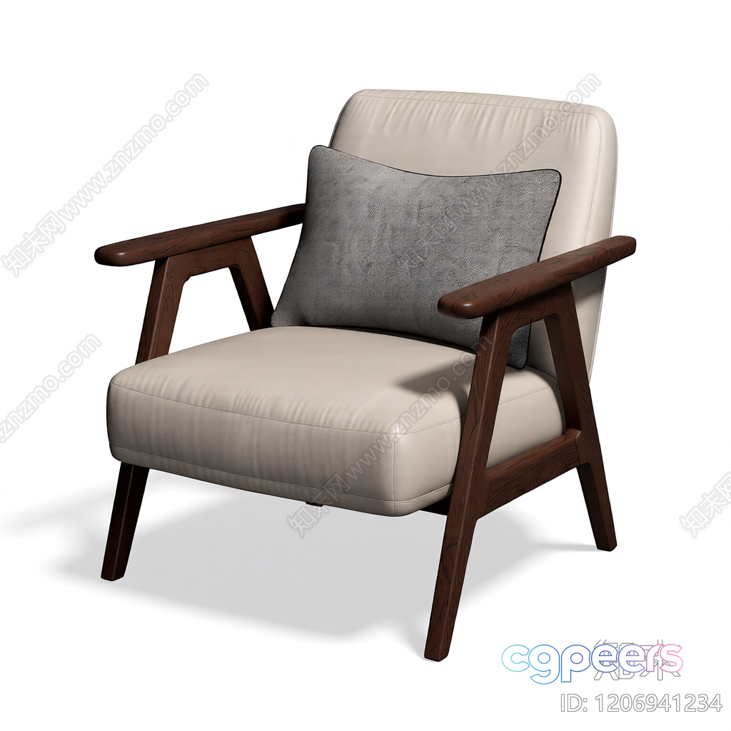 Wooden Armchair With Beige Cushion 3D Model - 1083 - VRAY Render
