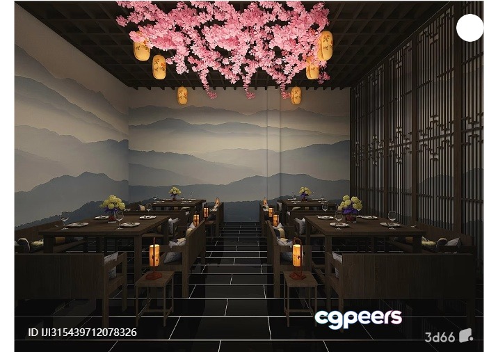 Dining Room With Asian-Inspired Decor 3D Model - 3680 - VRAY Render Dining Room With Asian-Inspired Decor 3D Model - 3680 - VRAY Render