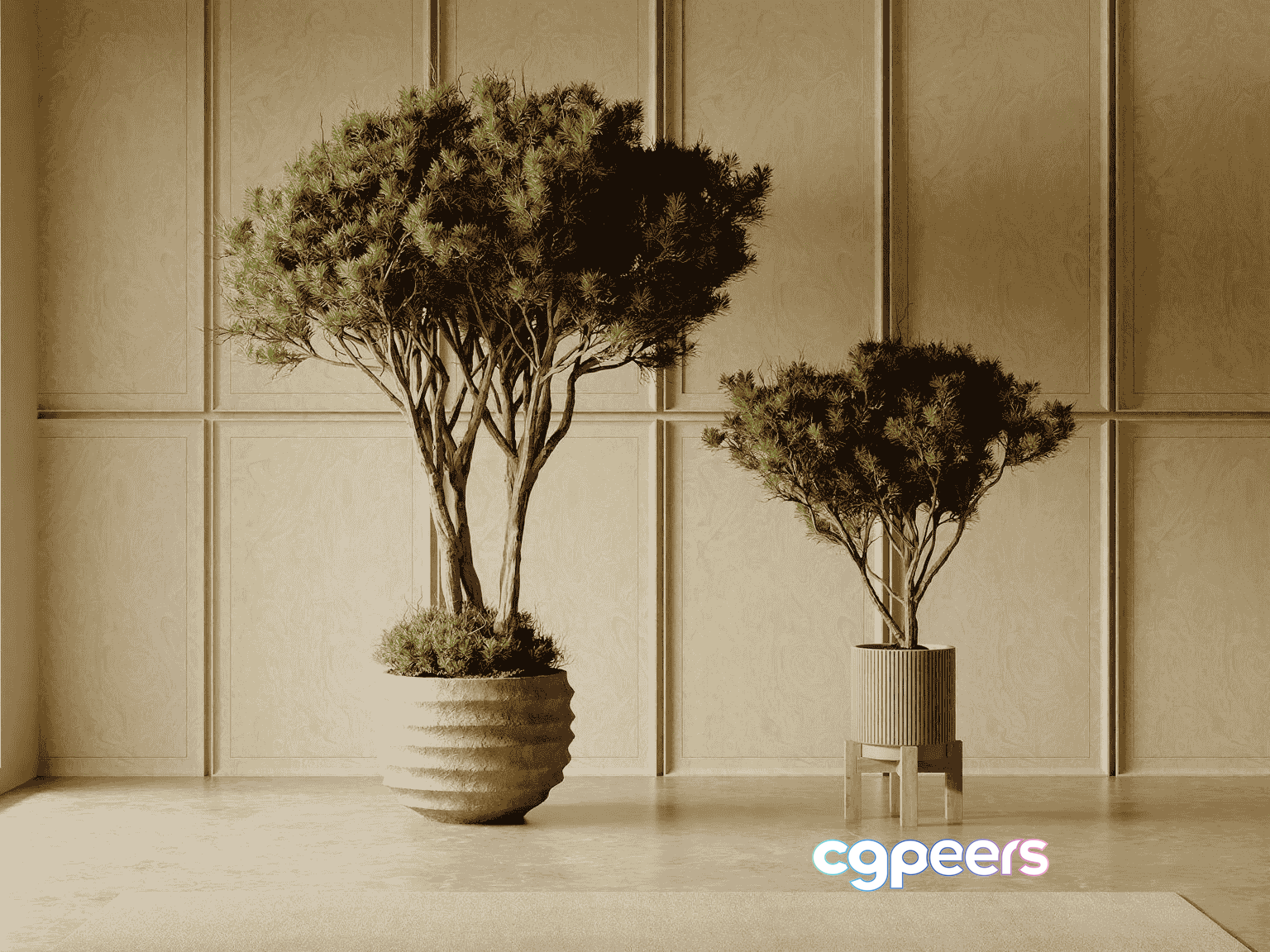 Two Potted Trees 3D Model - 10173 - VRAY Render Two Potted Trees 3D Model - 10173 - VRAY Render
